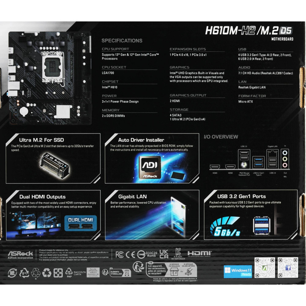 Материнская плата ASRock H610M-H2M.2 D5