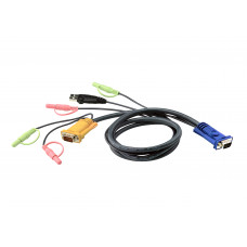 Кабель ATEN KVM Cable 2L-5305U Кабель для KVM: USB(Am)+DB15(m)+2*Audio (PC) -на- SPHD15(m)+2*Audio (KVM), 5м