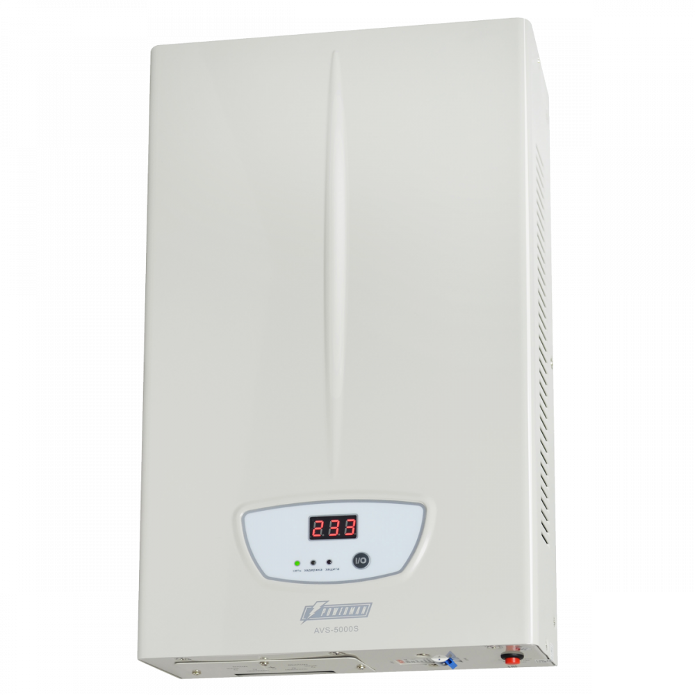 Стабилизатор POWERMAN AVS 5000S, ступенчатый регулятор, цифровые индикаторы уровней напряжения, 5000ВА, 140-260В, максимальный входной ток 32А, клеммная колодка, IP-20, навесного исполнения, 430мм х 250мм х 80мм, 9,26 кг. POWERMAN AVS 5000S