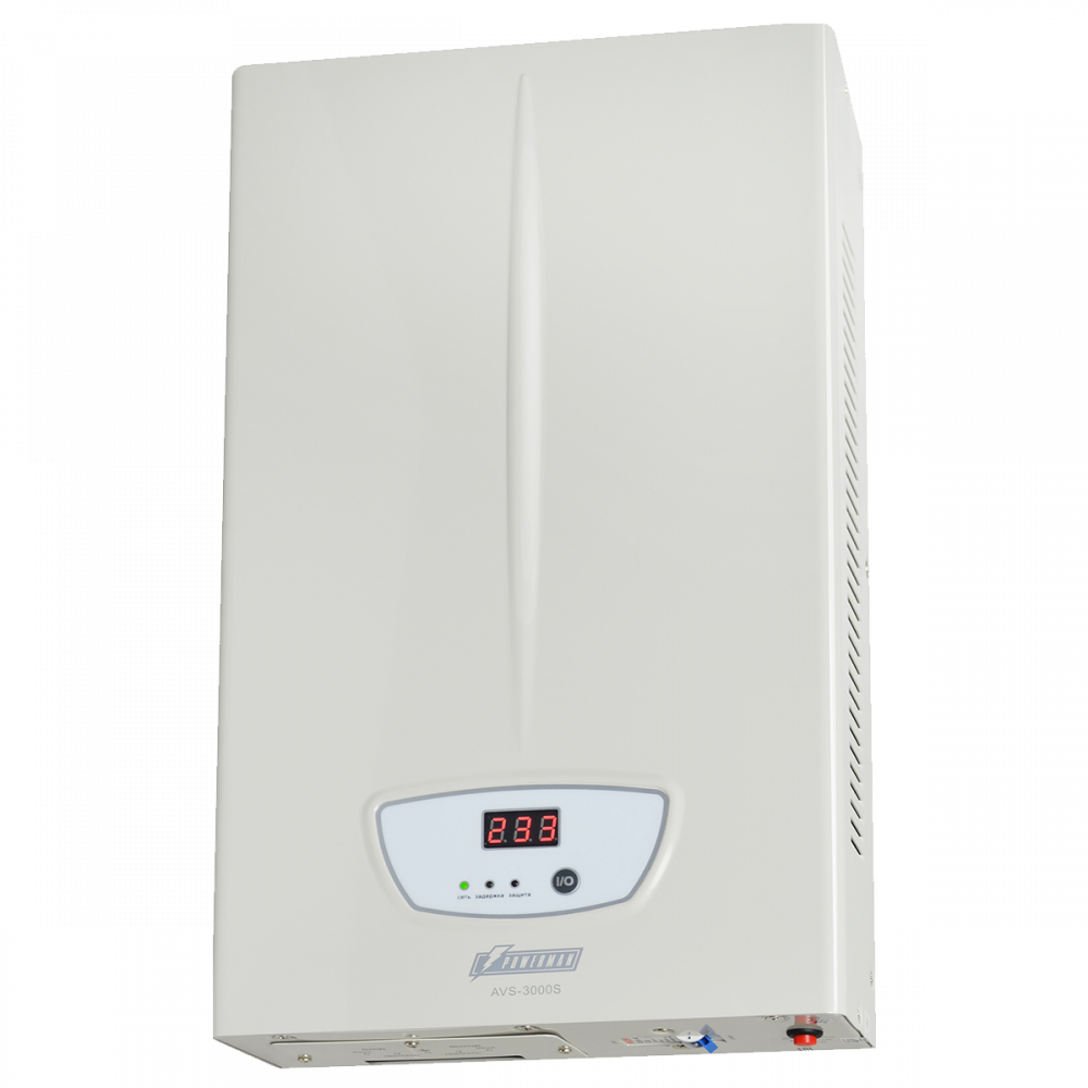 Стабилизатор POWERMAN AVS 3000S, ступенчатый регулятор, цифровые индикаторы уровней напряжения, 3000ВА, 140-260В, максимальный входной ток 20А, клеммная колодка, IP-20, навесного исполнения, 430мм х 250мм х 80мм, 7,16 кг. POWERMAN AVS 3000S