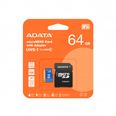 Флеш карта microSD 64Gb ADATA microSDHC Class 10 UHS-I A1 100/25 MB/s (SD адаптер)