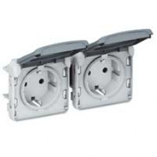 Механизм розетки 2-м СП Plexo горизонт. с защ. крышкой с заземл. IP55 сер. Leg 069576