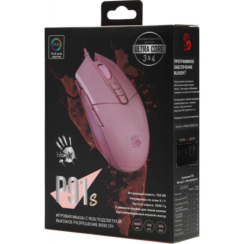 Мышь A4Tech P91S PINK ACTIVATED
