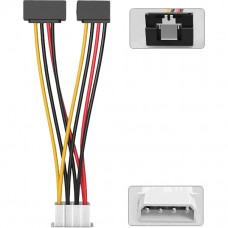 Кабель-переходник питания Vention  MOLEX 4pin M  2 x SATA 15pin F угол 90 - 0.15м Vention Кабель-переходник Molex 4MSATA 15F x 2 угол 90 (KDCBB)