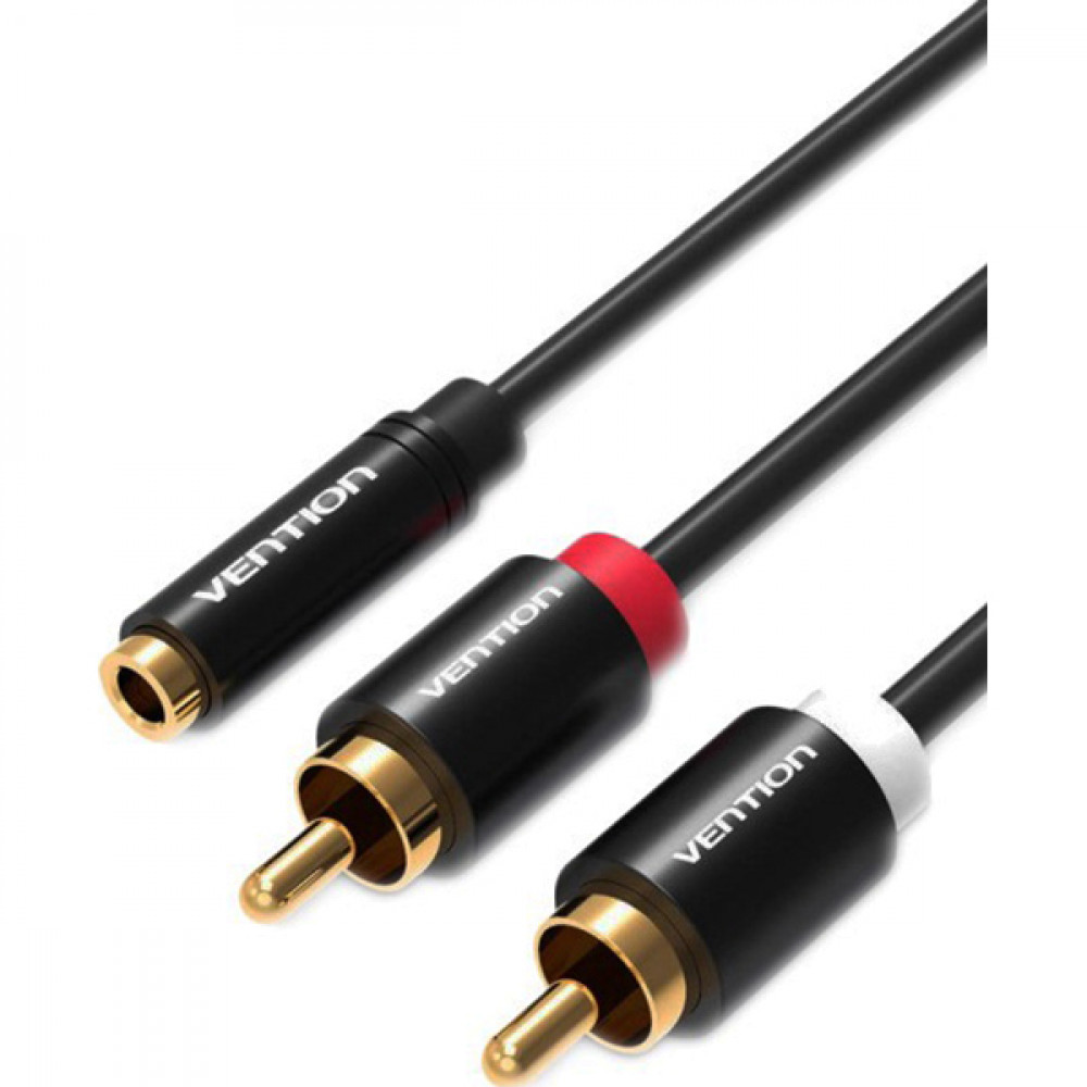 Кабель Vention аудио Jack 3,5 mm F2RCA M - 1м Черный Vention Кабель 2RCA(m)mini jack 3.5 mm(f) - 1 м (VAB-R01-S100)