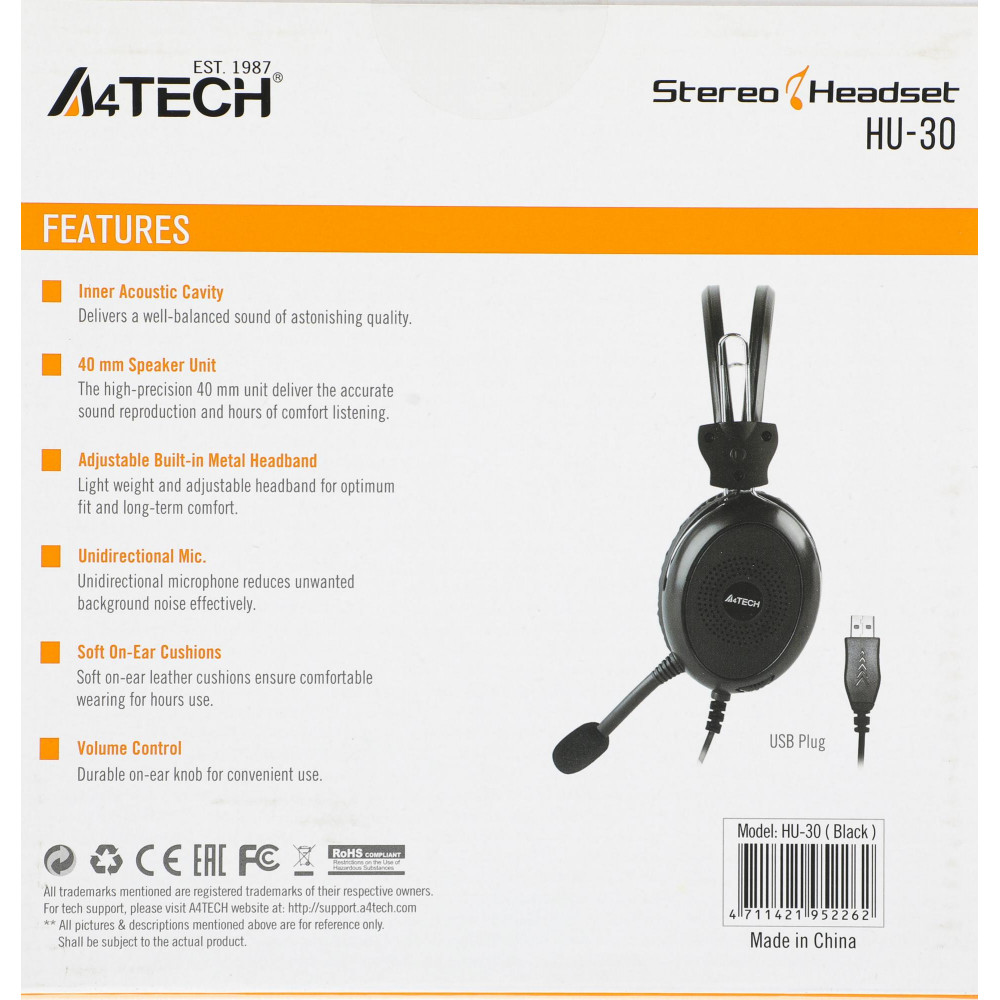 Наушники с микрофоном A4Tech HU-30