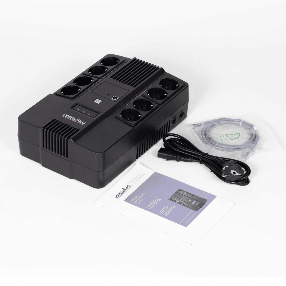 ИБП МАСТЕР 600, 600360 ВАВт, LED, USB, RJ11RJ45, SCHUKOx8 Импульс MT60102