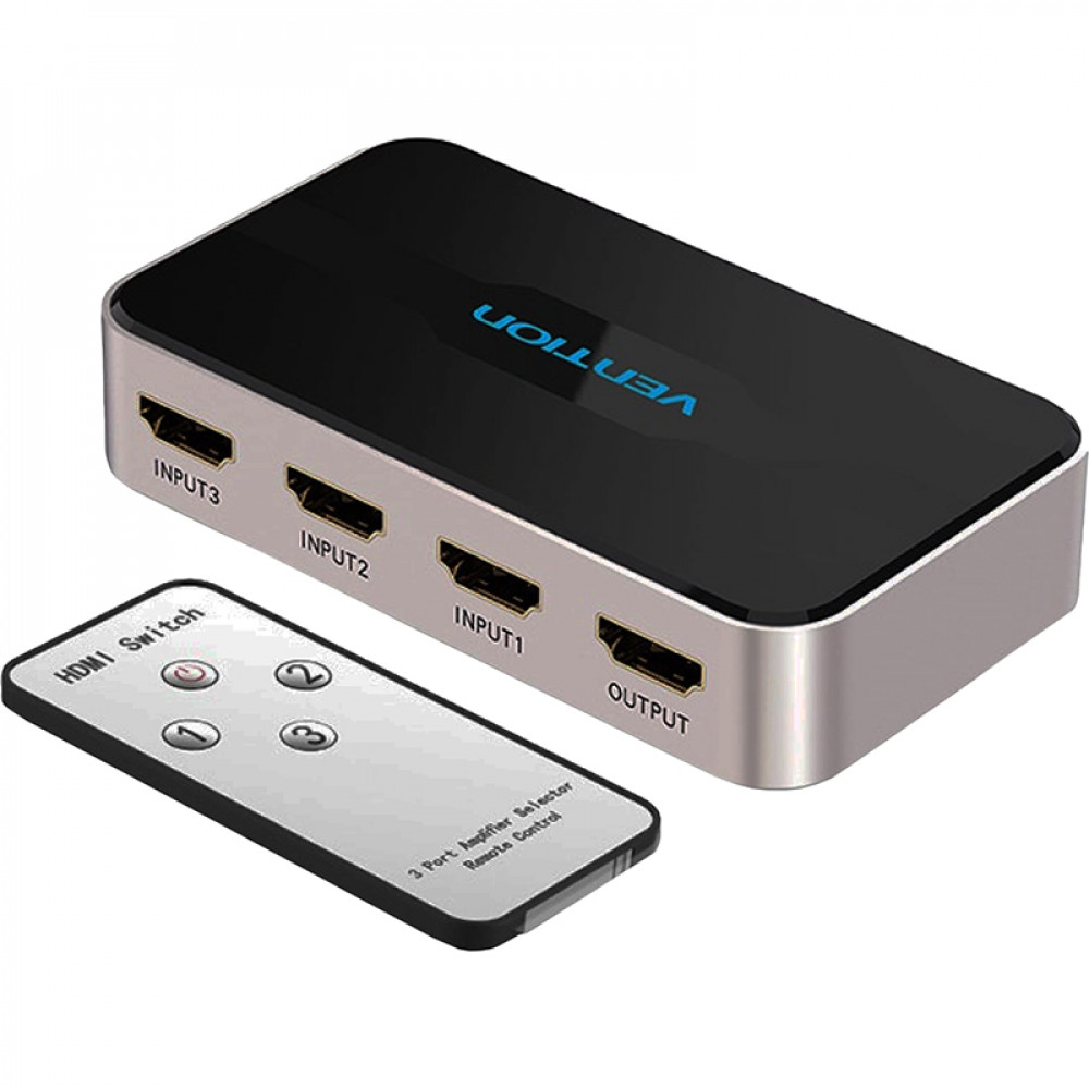 Переключатель (switch) 3x1 Vention HDMI v1.4 Vention Переключатель HDMI v1.4 19F x 3HDMI 19F DC Jack 3.5mm (m) F (AFFH0)