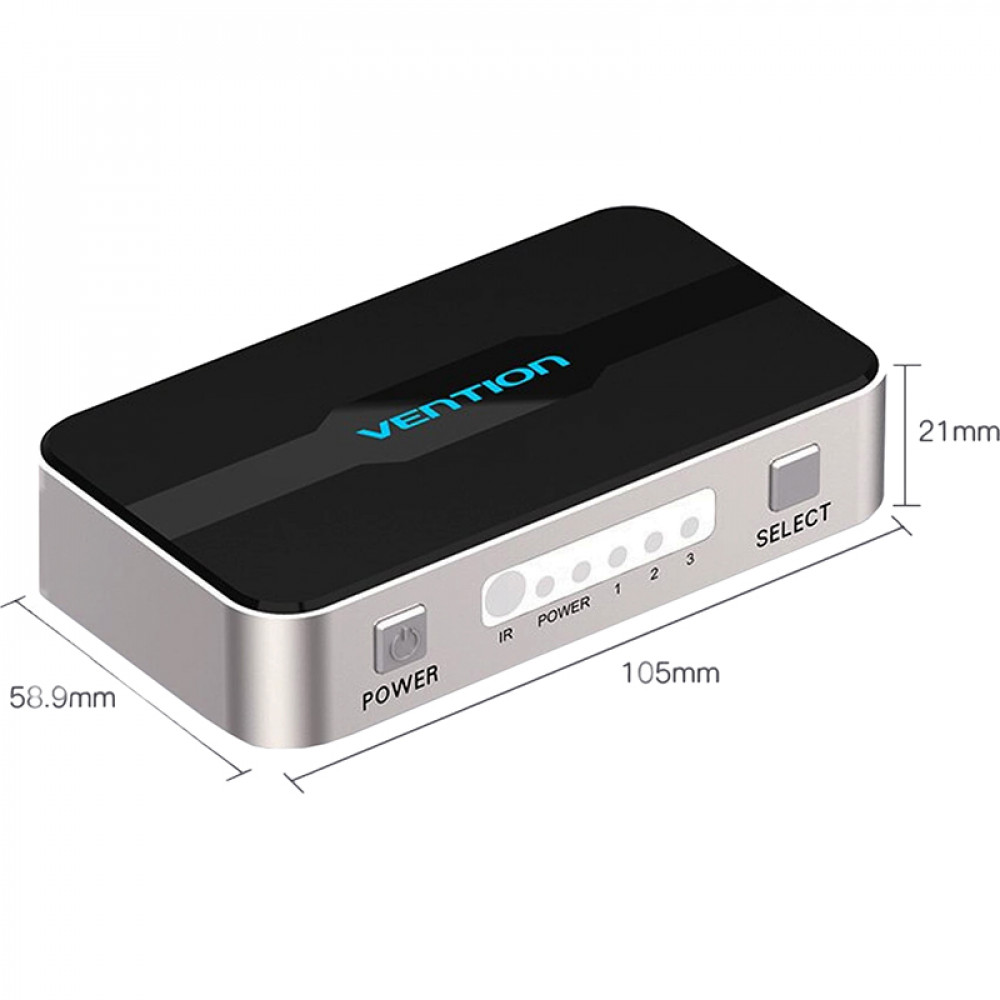 Переключатель (switch) 3x1 Vention HDMI v1.4 Vention Переключатель HDMI v1.4 19F x 3HDMI 19F DC Jack 3.5mm (m) F (AFFH0)