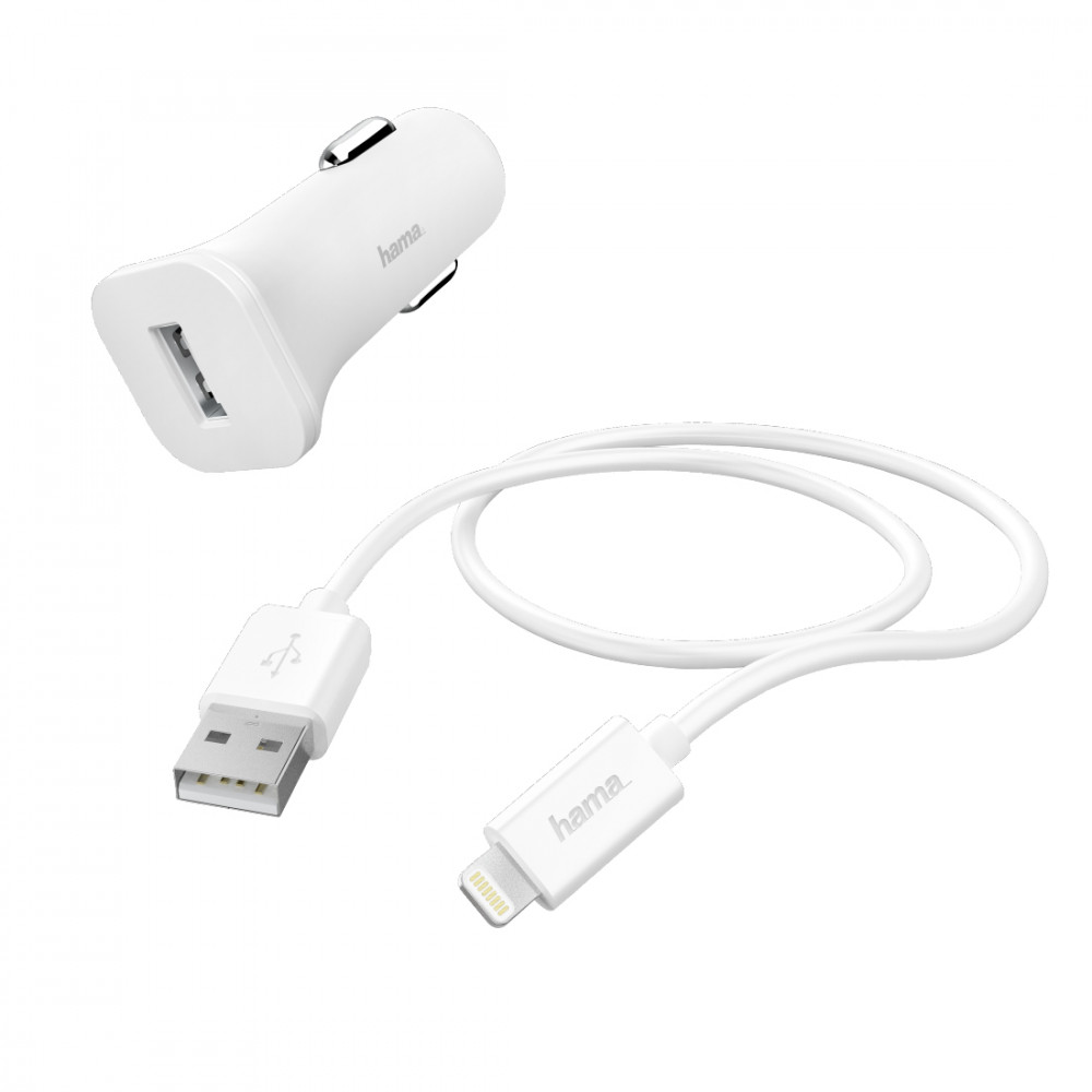 Автомобильное зарядное устройство Hama H-183291 1A кабель Apple Lightning белый Автомобильное зарядное устройство Hama H-183291 1A кабель Apple Lightning белый