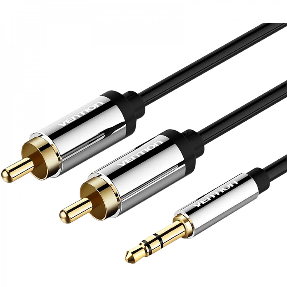 Кабель Vention аудио Jack 3,5 mm M2RCA M - 2м Черный Vention Кабель 2RCA(m)mini jack 3.5 mm(m) - 2 м (P550AC200-S)