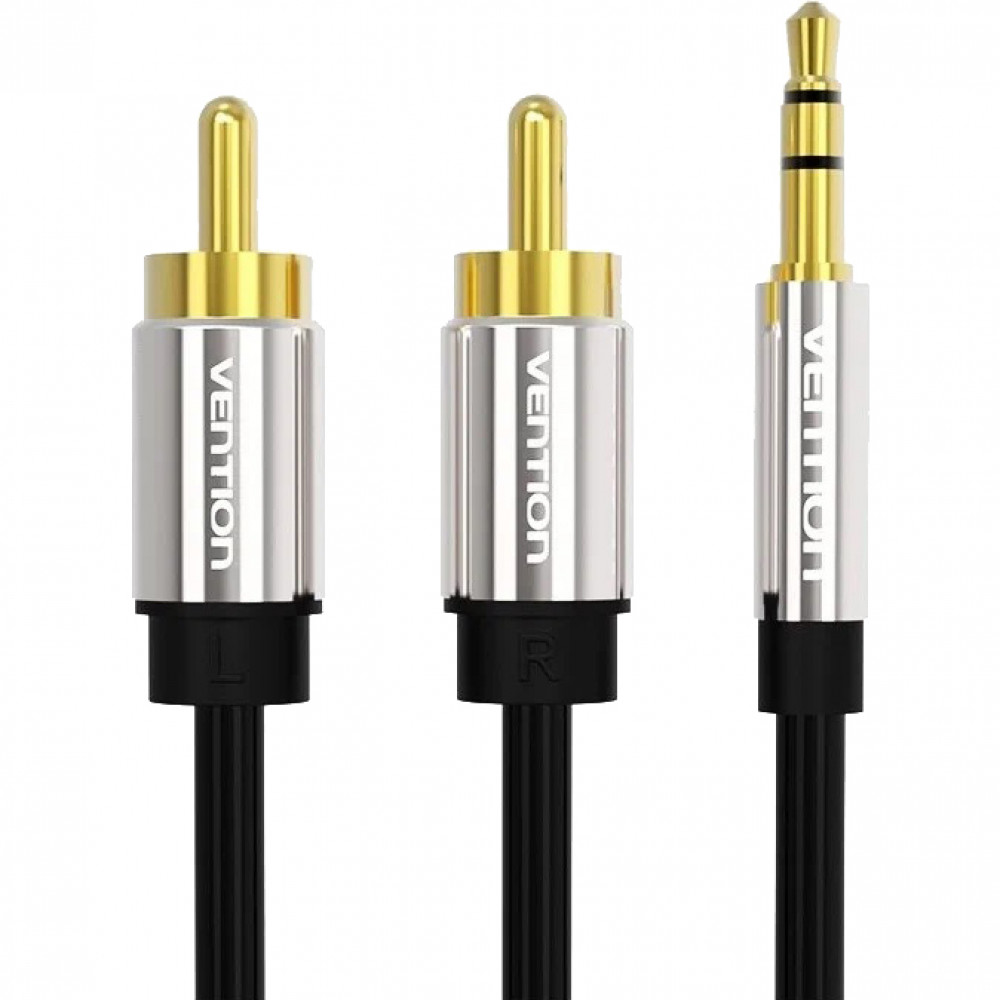 Кабель Vention аудио Jack 3,5 mm M2RCA M - 1,5м Черный Vention Кабель 2RCA(m)mini jack 3.5 mm(m) - 1.5 м (P550AC150-S)
