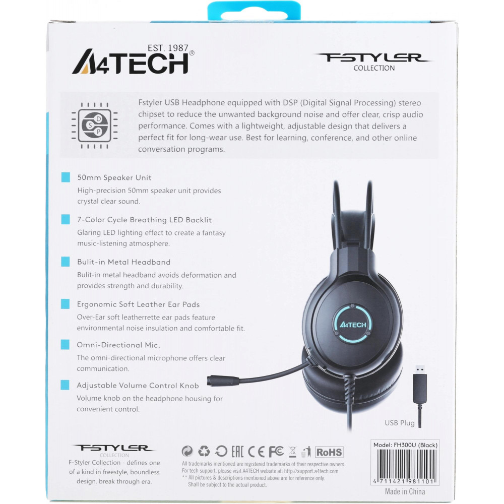 Наушники с микрофоном A4Tech FH300U BLACK
