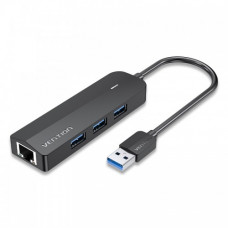 Сетевой адаптер Vention USB 3.0 MGigabit Ethernet RJ45 F+OTG хаб 3xUSB Черный - 0.15м. Vention USB 3.0 MGigabit Ethernet RJ45 F+OTG хаб 3xUSB (CHNBB)