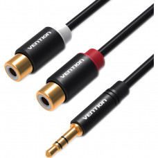 Переходник-разветвитель Vention гибкий Jack 3.5 mm M2RCA F - 0.3 м Чёрный Vention Разветвитель mini jack 3.5 mm(m)RCA(f) - 0.3 м (VAB-R02-B030)