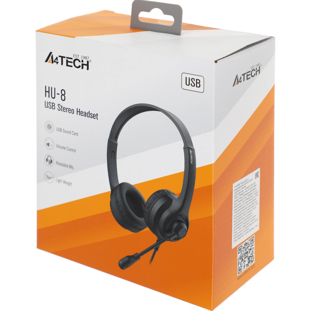 Наушники с микрофоном A4Tech HU-8 черный 2м накладные USB A4Tech HU-8