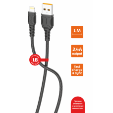 Кабель GoPower GP06L USB (m)-Lightning (m) 1.0м 2.4A ПВХ черный (1200800)