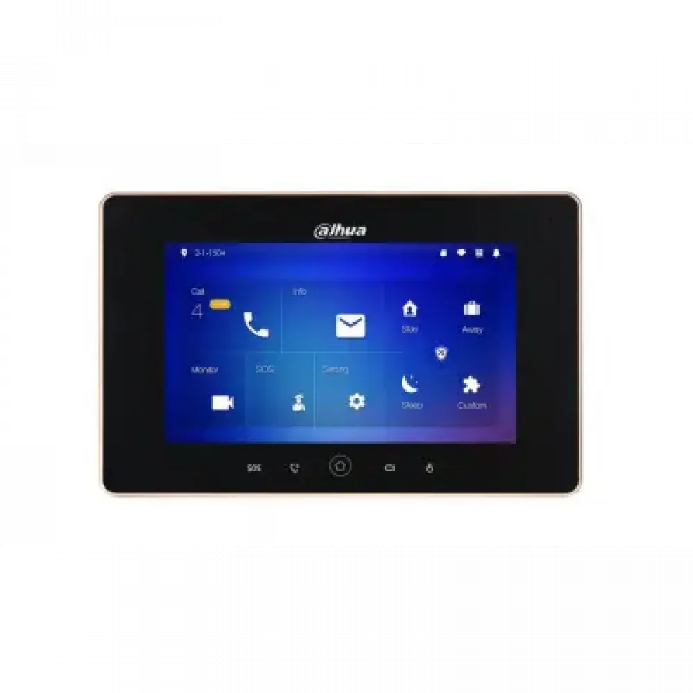 Монитор видеодомофона IP 7 дюймовый возможность просмотра IP камер черный 1024x600 емкостный сенсорный экран, Карты памяти до 32Гб, Питание DC 12ВPoE(802.3af), Питание DC 12V PoE Dahua DHI-VTH5221D-S2