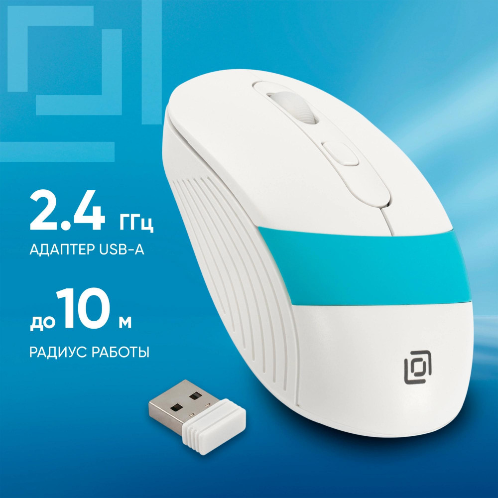 Мышь Oklick 310MW белыйсиний оптическая 3200dpi беспров. USB для ноутбука 4but (1869094) Oklick 1869094