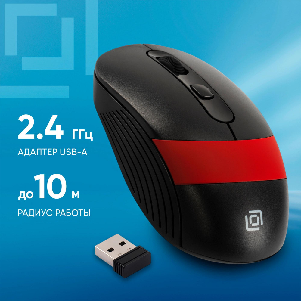 Мышь Oklick 310MW черныйкрасный оптическая 3200dpi беспров. USB для ноутбука 4but (1869093) Oklick 1869093