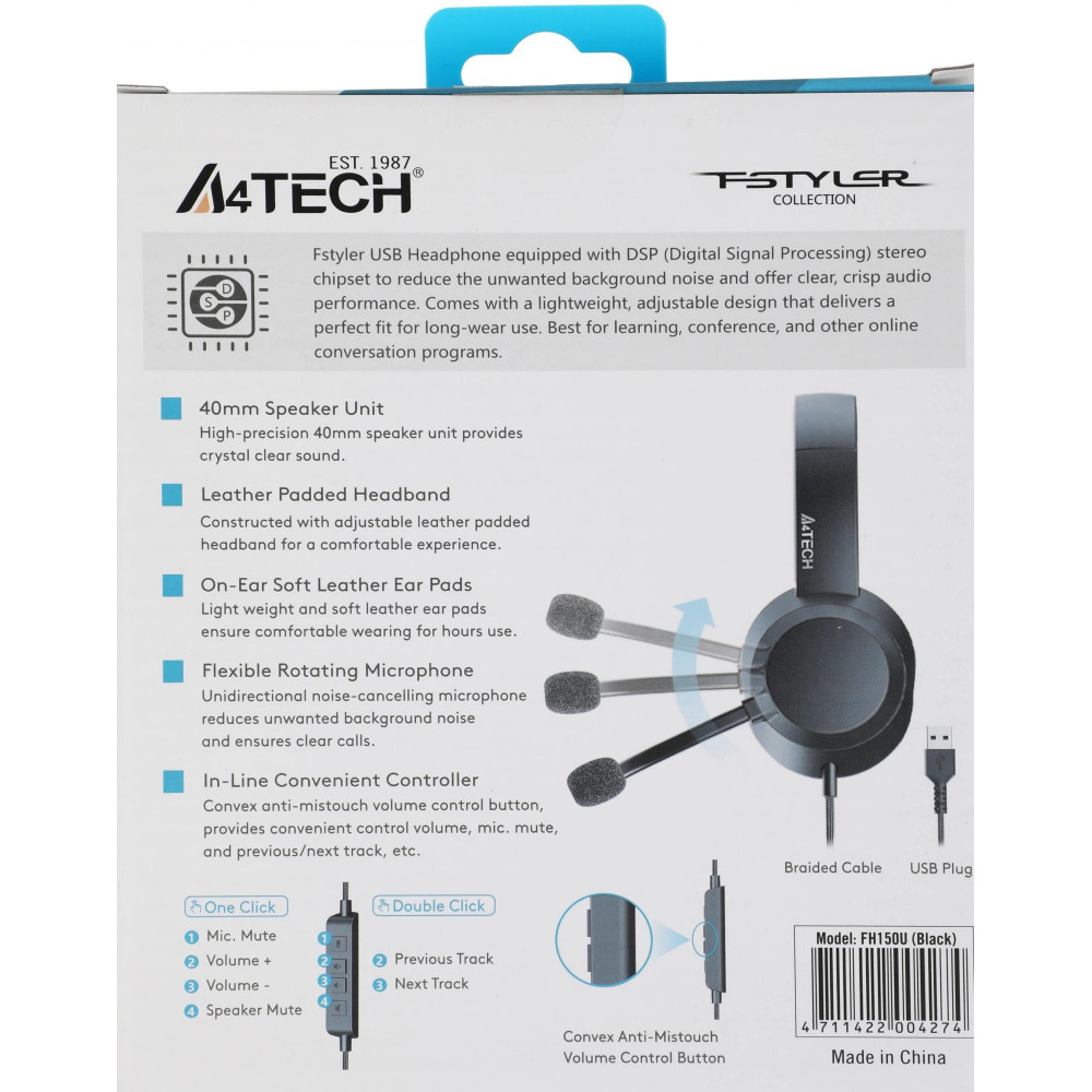 Наушники с микрофоном A4Tech FH150U BLACK