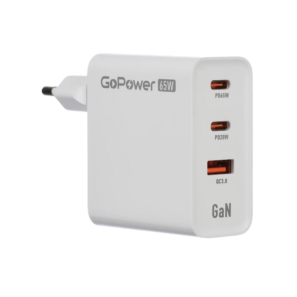Сетевое ЗУ GoPower Сетевое ЗУ GPQC10 1USB+2Type-C 65W QC3.0 GAN белый