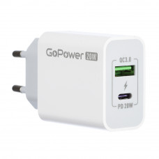 Сетевое ЗУ GoPower Сетевое ЗУ GPQC08 1USB+1Type-C 20W QC3.0 белый