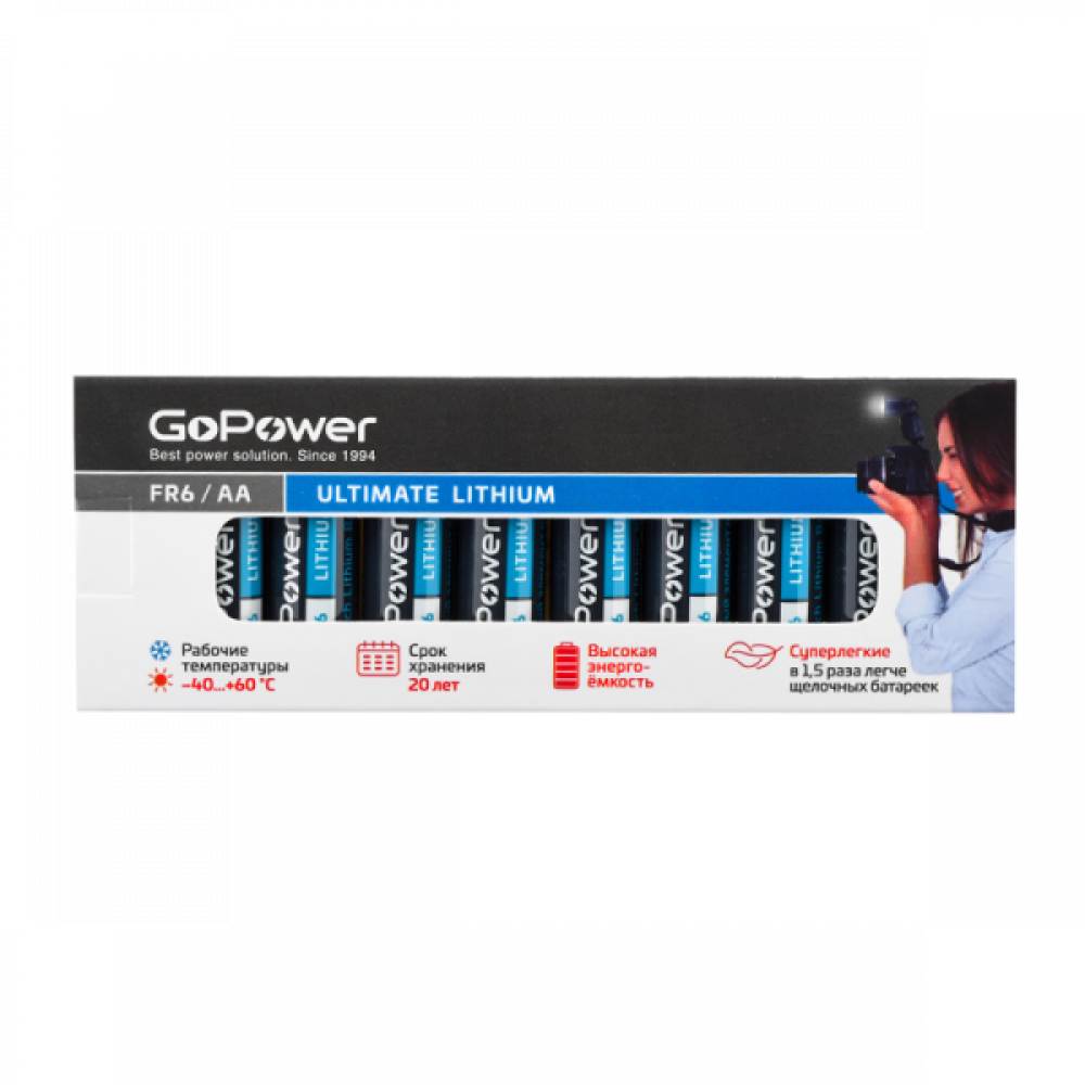 Батарейка AA GoPower FR6 AA BOX10 Lithium 1.5V