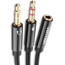 Переходник-разветвитель Vention гибкий Jack 3.5 mm F 4 pinJack 3.5 mm M x 2 (OMTP-CTIA) - 0.3м Vention Переходник-разветвитель гибкий Jack 3.5 mm F 4 pin (BHDBY)