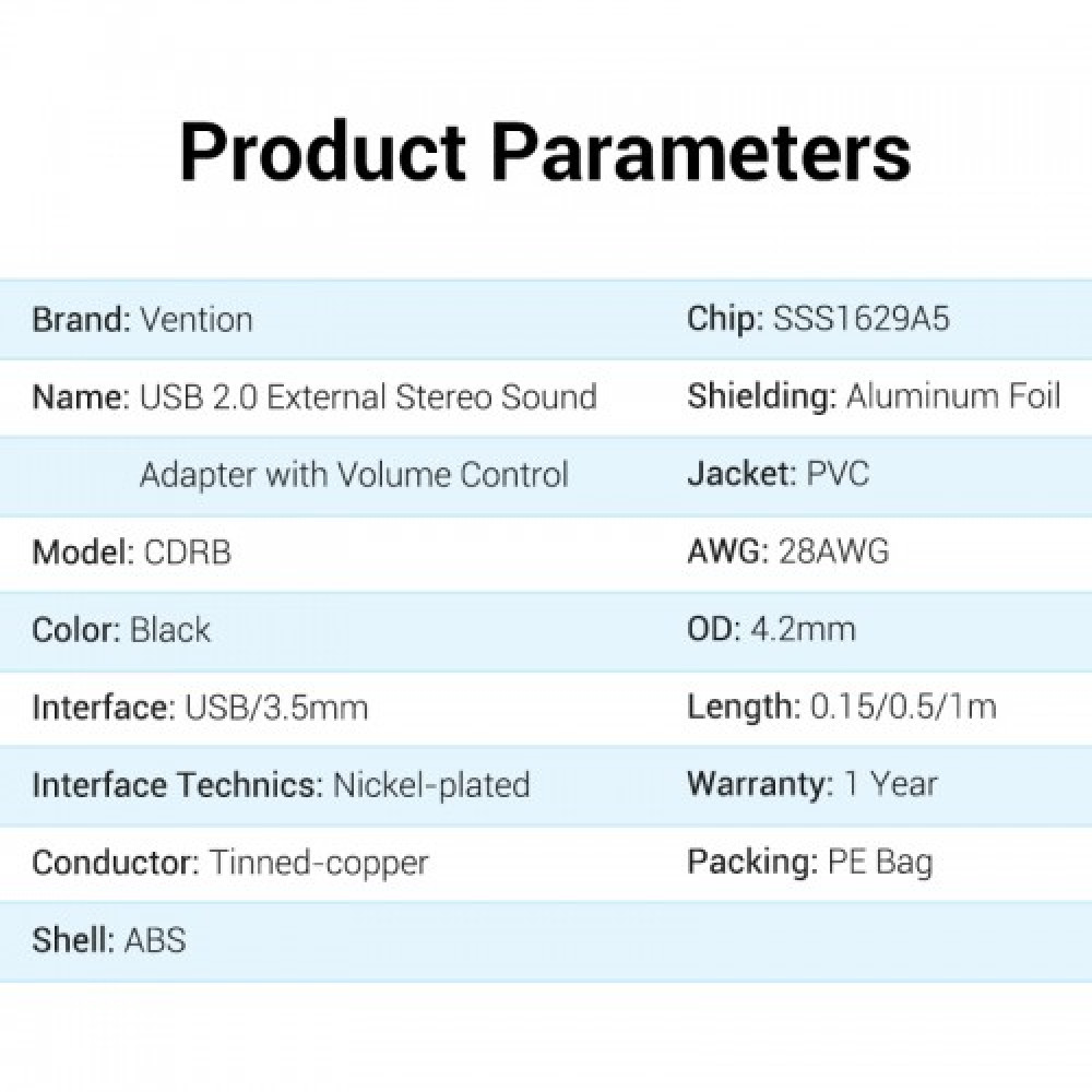 Внешняя звуковая карта Vention USB c регулятором громкости Черная Vention CDRBB
