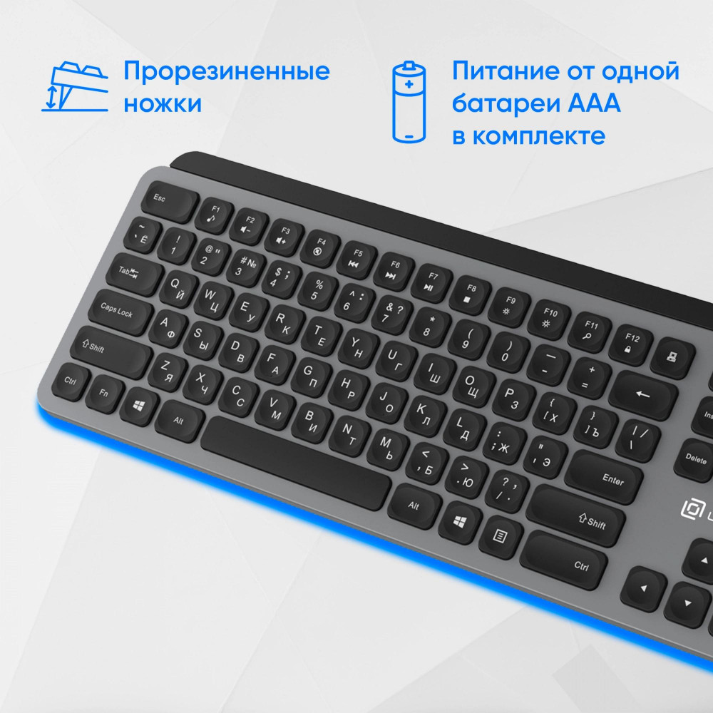 Клавиатура Oklick K859W серыйчерный USB беспроводная slim Multimedia (2002136) Oklick 2002136