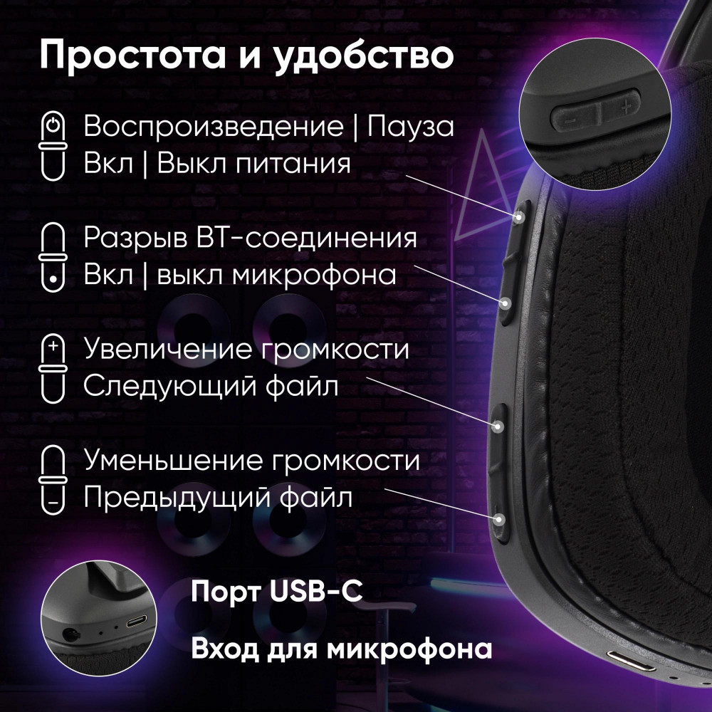 Наушники с микрофоном Oklick HS-L750G черный 1.5м накладные BT оголовье (2007557) Oklick 2007557