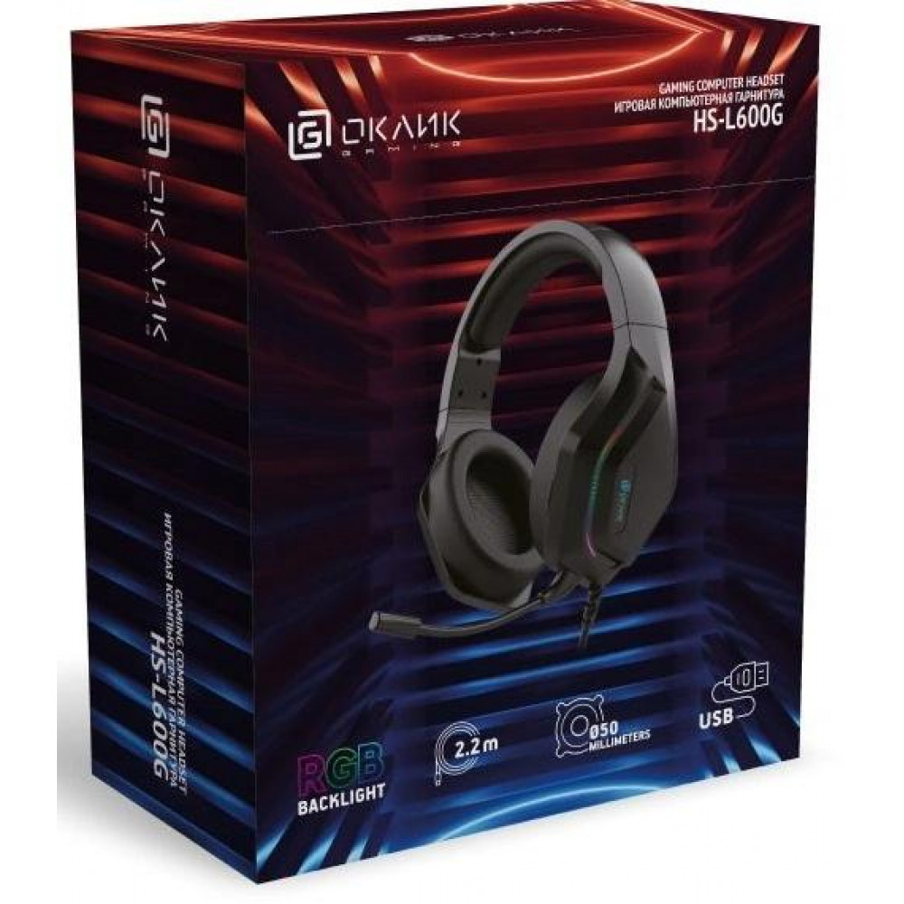 Наушники с микрофоном Oklick HS-L600G черный 2.2м мониторные USB оголовье (1939588) Oklick 1939588