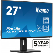 Монитор 27" Iiyama ProLite XUB2797UHSNP-B1 IPS 3840x2160, 60 Гц, 4 мс, 16:9, 350 кд/м², HDMI 2.0, DP 1.2, 3.5 Jack, USB-C (96 Вт), USB Hub (3x USB 3.0), Ethernet, динамики (2x2 Вт), черный