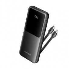 Power Bank Vention 10000mAh(Micro-USBCAA) со встроенными кабелями 22.5W Чёрный с LED Дисплеем, шт. Vention FHOB0