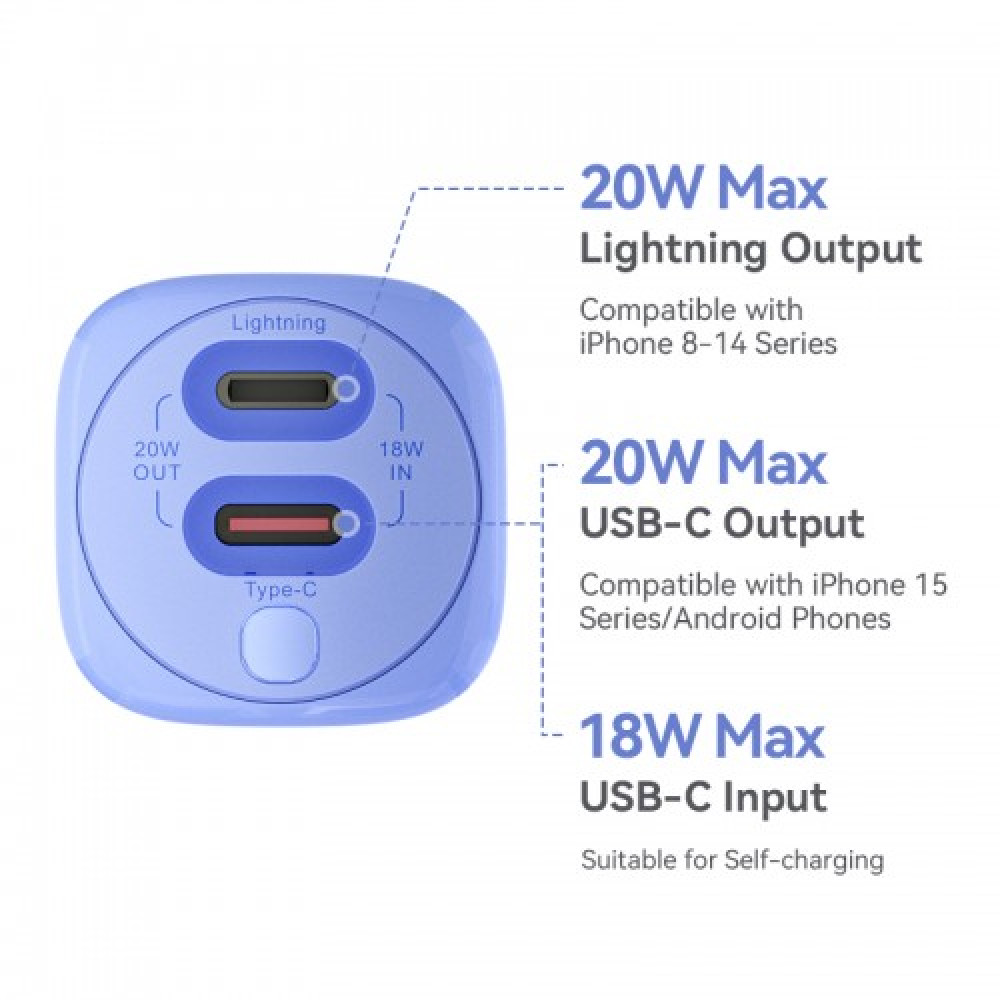 Power Bank Vention 5000mAh(USB-C + Lightning) 20W Серо-белый, шт. Vention FHWM0