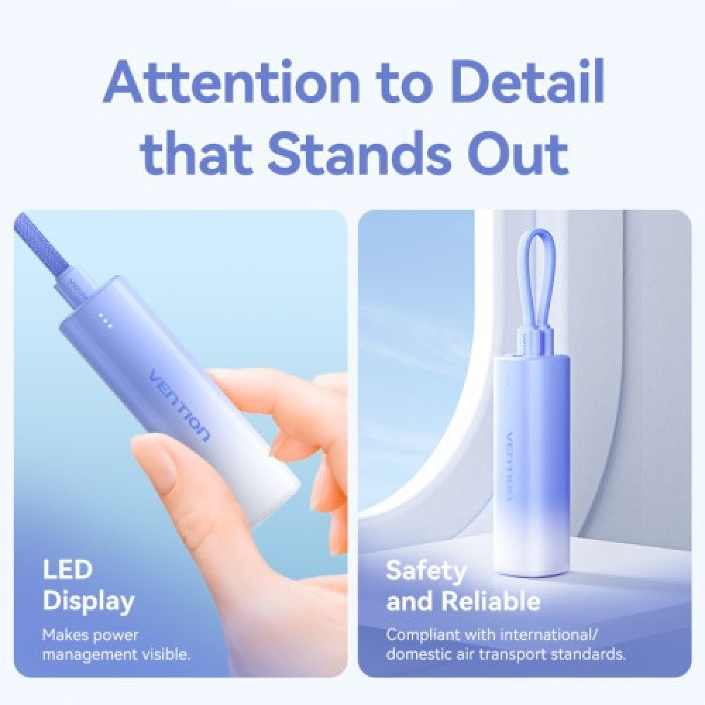 Power Bank Vention 5000mAh(USB-C + Lightning) 20W Серо-белый, шт. Vention FHWM0