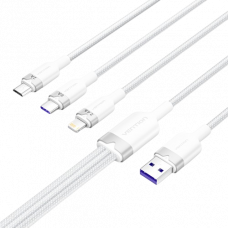 Кабель Vention 3 в 1 USB 2.0 AM Micro-B, USB-C, Lightning M - 1.5м. Белый 6A, шт. Vention CTRWG
