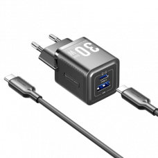 Набор для зарядки Vention зу GaN 30W 2 порта USB (C + A) и кабель USB-C 3А Чёрный, шт. Vention TZ-FEQB0-EU-01