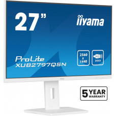 Монитор 27" Iiyama ProLite XUB2797QSN-W2 IPS 2560x1440, 100 Гц, 1 мс, 16:9, 300 кд/м², HDMI 2.0, DP 1.4, 3.5 Jack, USB-C (65 Вт), USB Hub (3x USB 3.0), Ethernet, динамики (2x2 Вт), Adaptive-Sync, белый
