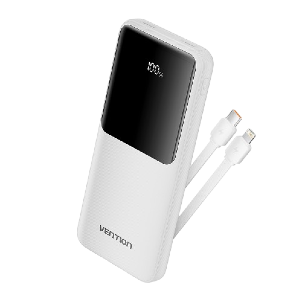 Power Bank Vention 10000mAh(Micro-USBCAA) со встроенными кабелями 22.5W Белый с LED Дисплеем, шт. Vention FHOW0