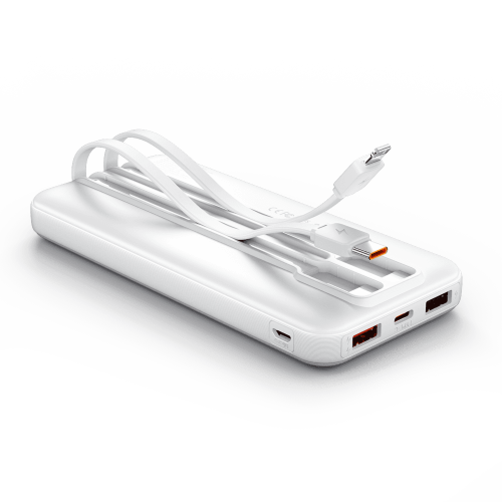 Power Bank Vention 10000mAh(Micro-USBCAA) со встроенными кабелями 22.5W Белый с LED Дисплеем, шт. Vention FHOW0