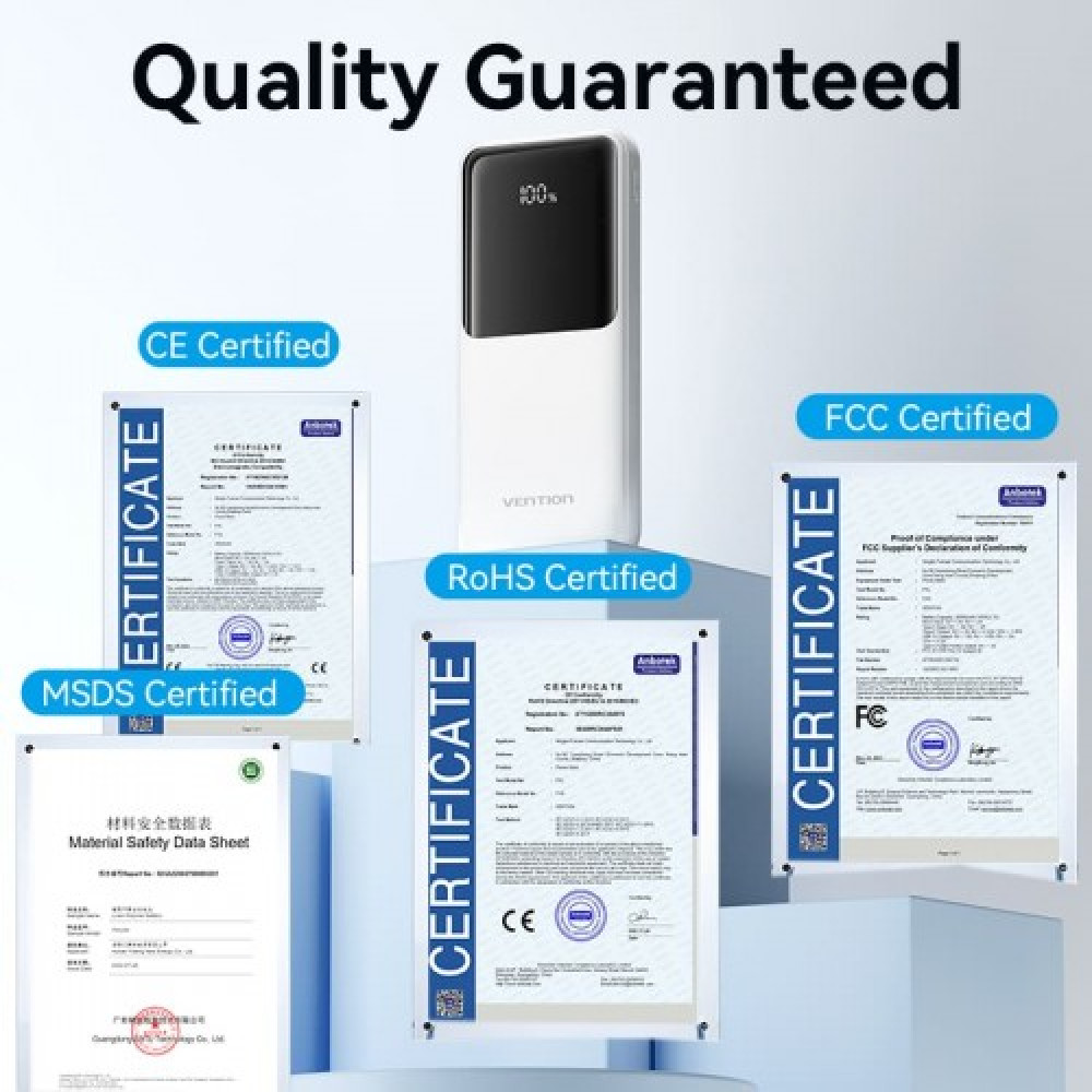 Power Bank Vention 10000mAh(Micro-USBCAA) со встроенными кабелями 22.5W Белый с LED Дисплеем, шт. Vention FHOW0