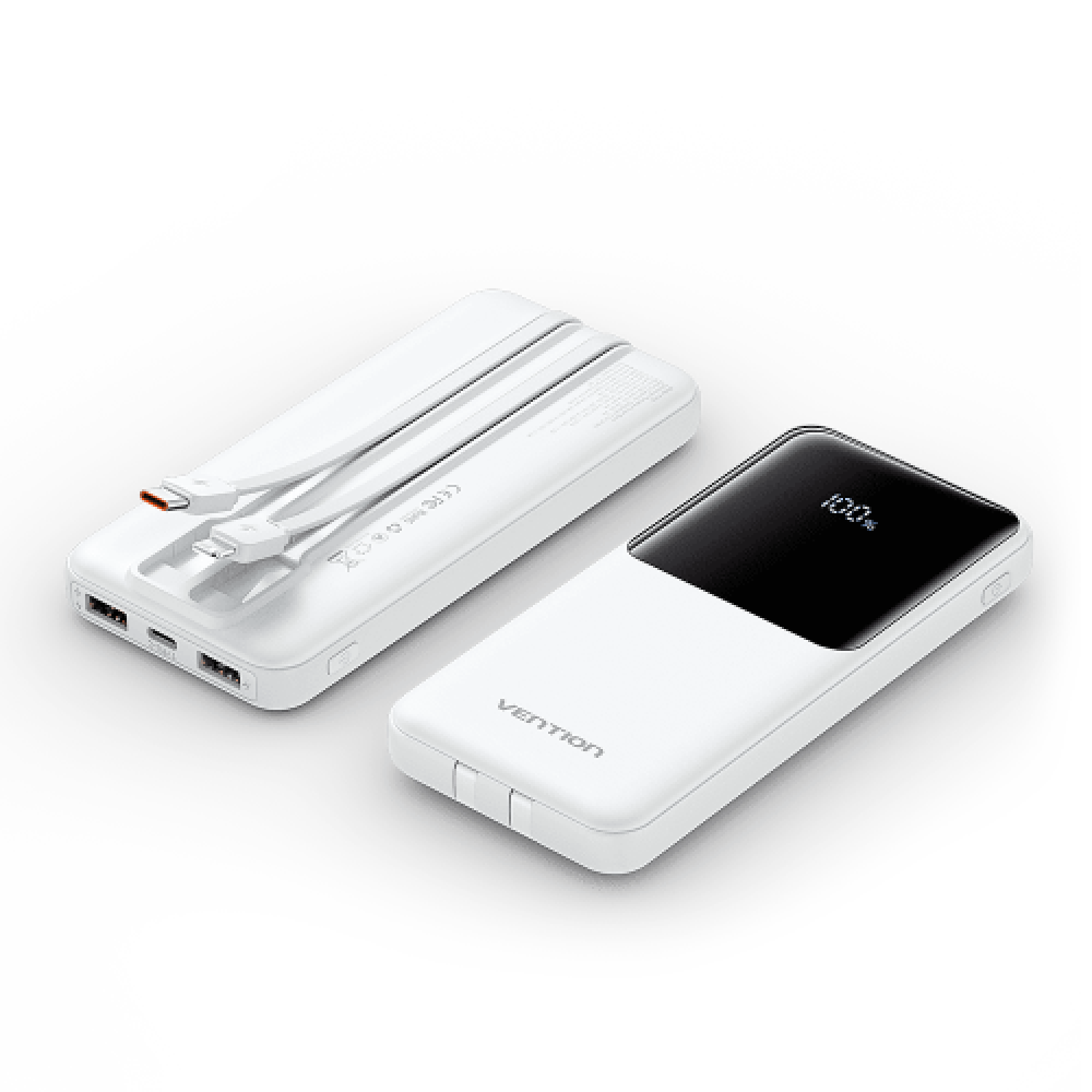 Power Bank Vention 10000mAh(Micro-USBCAA) со встроенными кабелями 22.5W Белый с LED Дисплеем, шт. Vention FHOW0