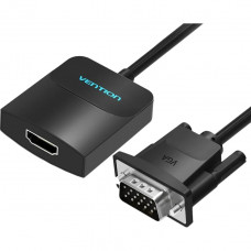Мультимедиа конвертер Vention VGA + аудио > HDMI, гибкий, черный Vention Мультимедиа конвертер VGA MHDMI Fmini Jack 3.5 mm Fmicro USB 2.0 Type-B F (ACNBB)