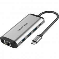 Мультифункциональный хаб Vention USB Type C 9 в 1 Vention Мультифункциональный хаб USB Type-C MHDMI F+USB 3.0+TF F+SD F+RJ45+mini jack 3.5 mm F+USB Type-C F (THAHB)