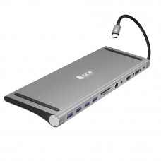 GCR Док-станция 11 в 1 Multiport Aluminum Type C 3.1 на USB 3.0 + 3 x USB 2.0 + Type C PD + HDMI 2.0 + VGA + SDMicroSD + audio 3.5mm jack, GCR-54220 Greenconnect GCR-54220
