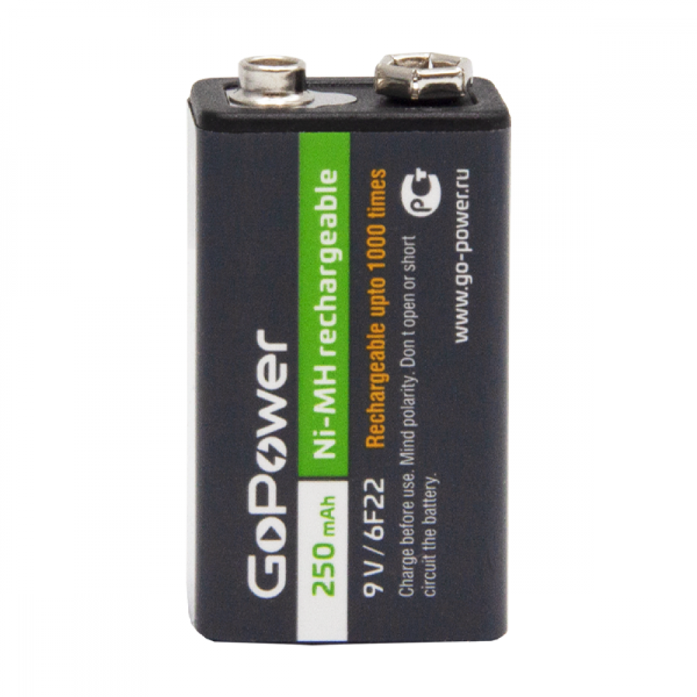 Аккумулятор бытовой GoPower Крона 6F22 BL1 NI-MH 9V 250mAh (125100) (1 шт.) GoPower Аккумулятор бытовой Крона 6F22 (00-00017020)