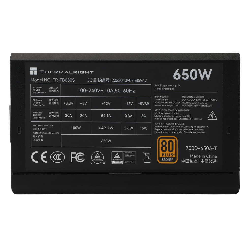 Блок питания 650W Thermalright TR-TB650S 650W 80+ Bronze