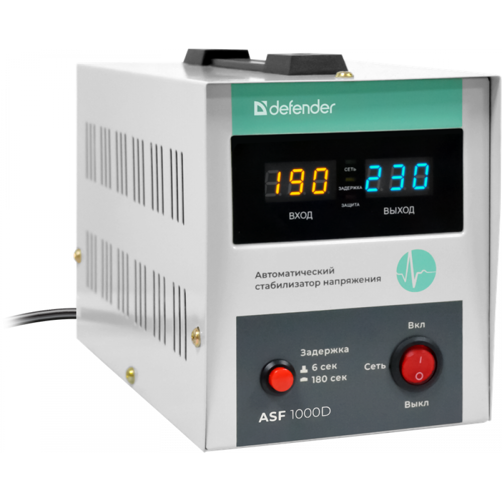 Стабилизатор напряжения ASF 1000D напольный 600Вт метал корпус, 1 розетка Defender ASF 1000D (99035)